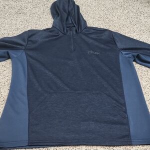 Like New Men's Huk Navy and Slate Hooded Sweatshirt